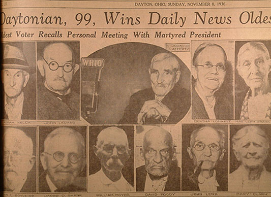 Daytonian, 99, Wins Daily News Oldest Voter Contest (1936)